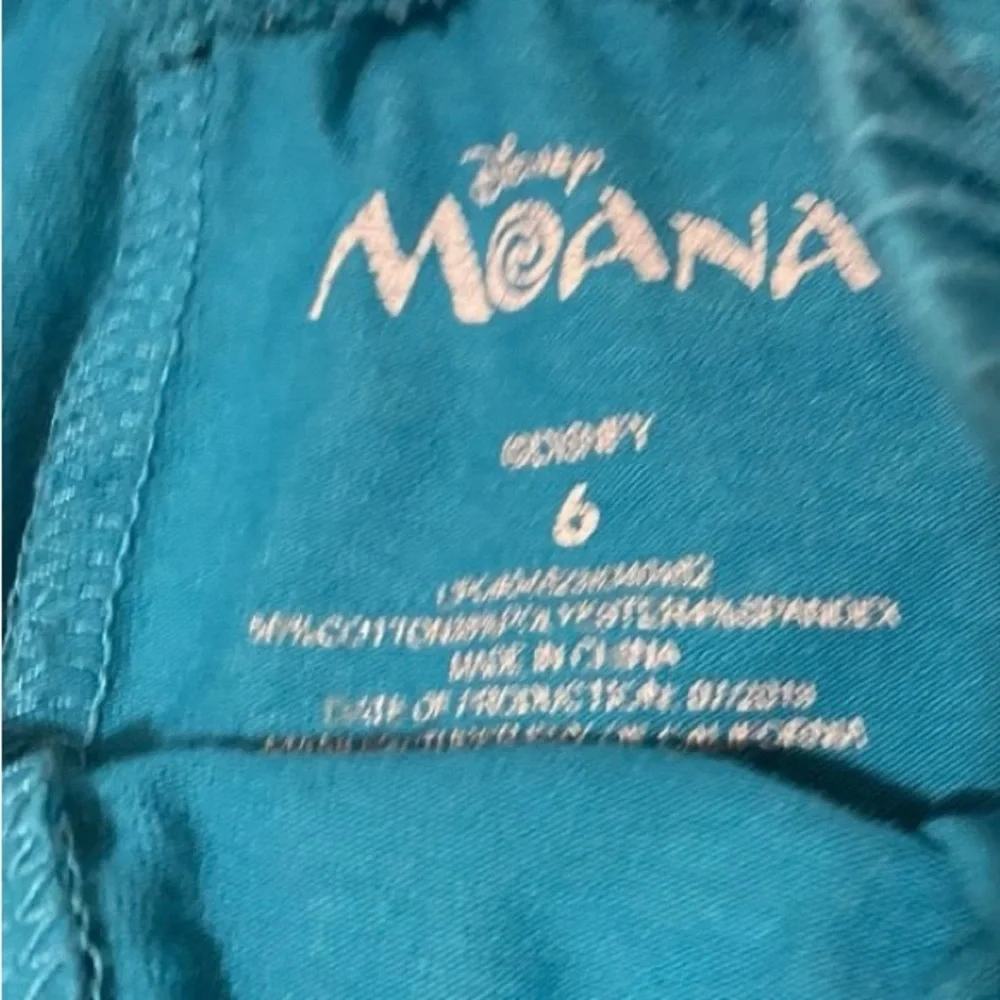 Disney Moana Girl's Size 6 Off White Top Blue Kids Leggings Excellent Condition